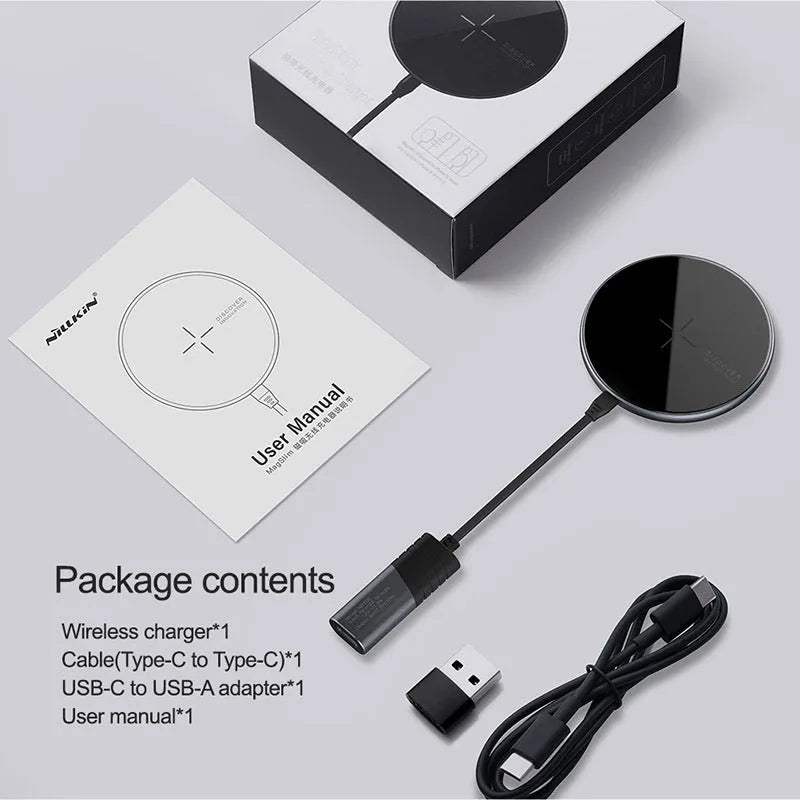 Black MagSlim NKT06 magnetic wireless charger on a flat surface.