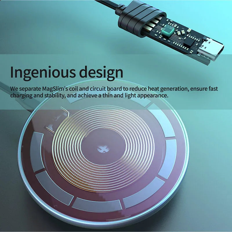 Black MagSlim NKT06 magnetic wireless charger on a flat surface.