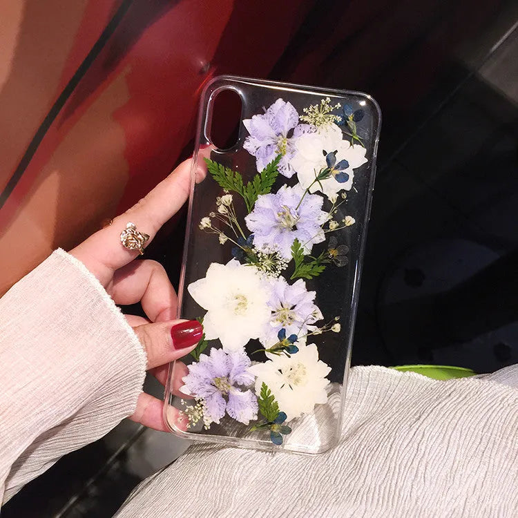 Soft TPU iPhone case with dried purple flower basket design compatible with multiple Apple phone models