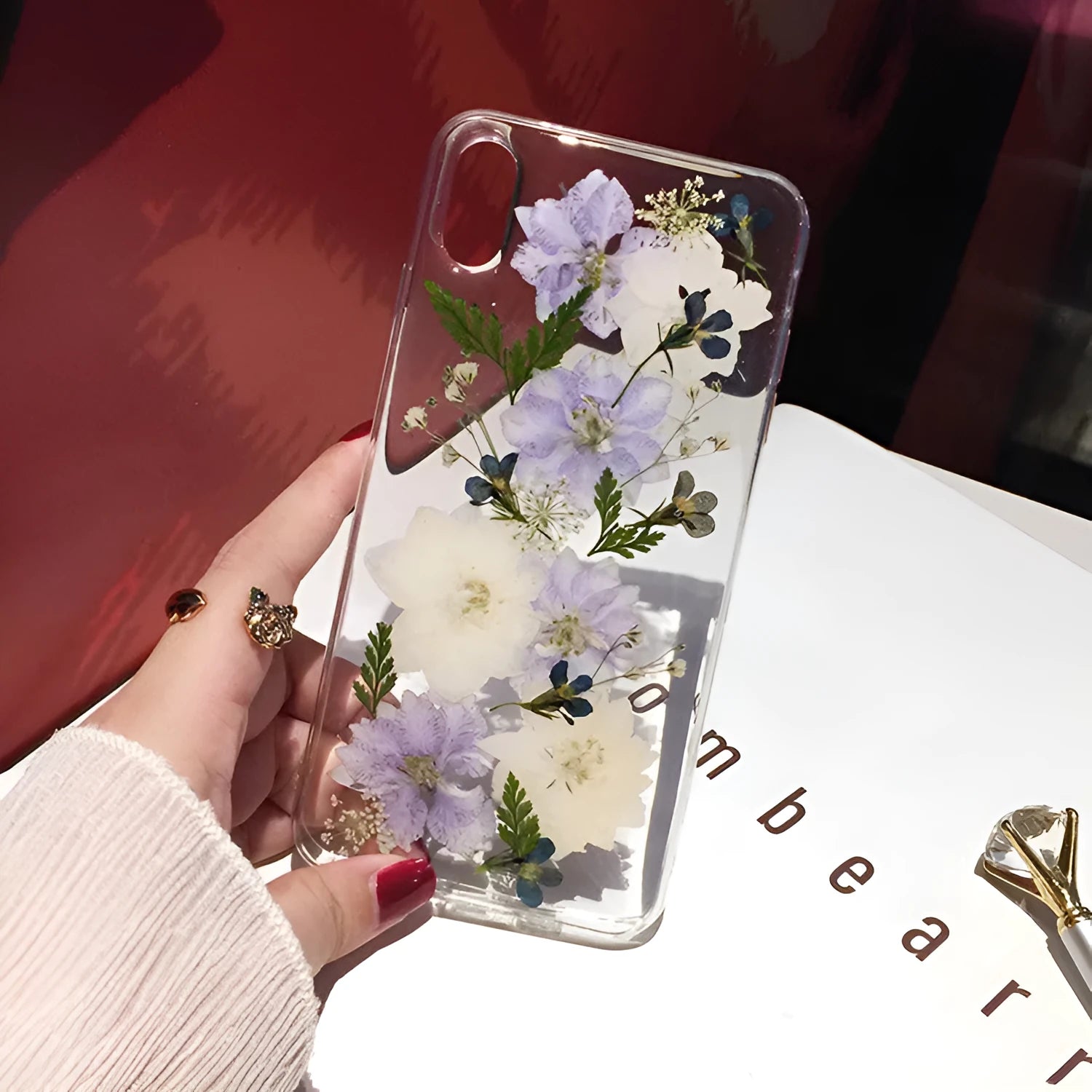 Soft TPU iPhone case with dried purple flower basket design compatible with multiple Apple phone models