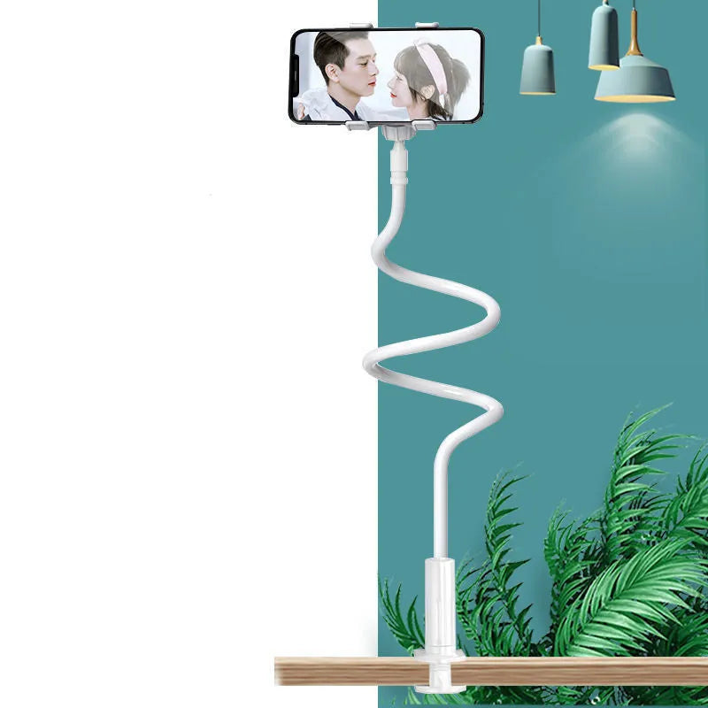 Blue universal mobile phone holder with flexible memory alloy hose for bedside use