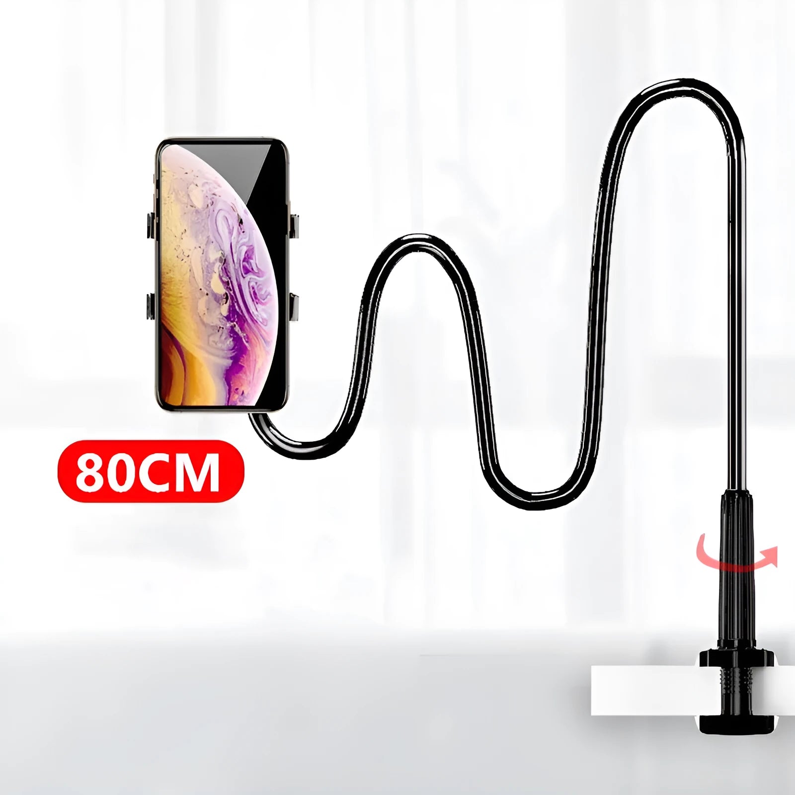 Blue universal mobile phone holder with flexible memory alloy hose for bedside use