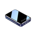 Compact mini power bank with digital display showing battery percentage, in choice of colours.