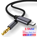 Silver nylon braided car auxiliary audio cable with 3.5mm connectors in three length options