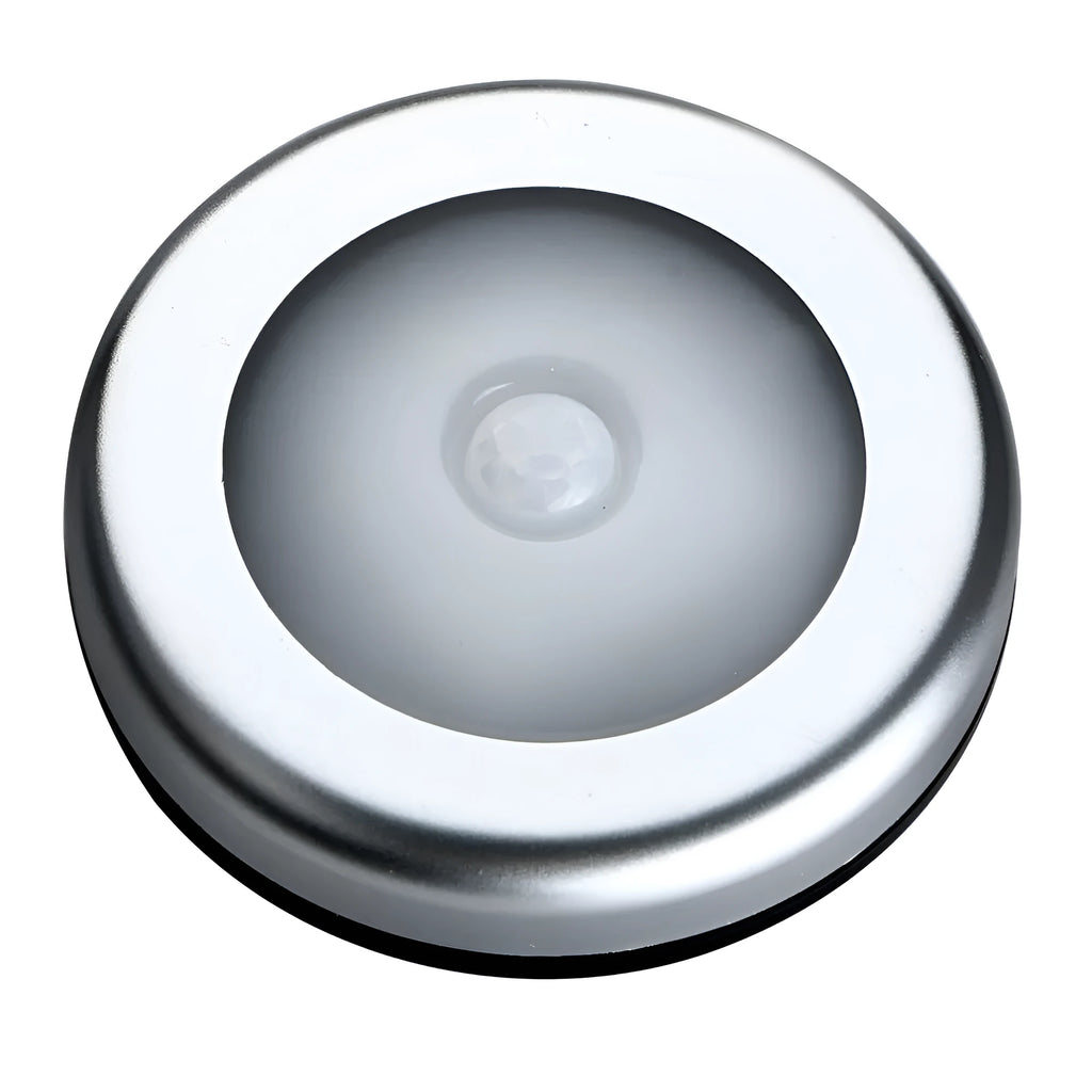 Silver square wireless motion sensor night light for cupboards and hallways.