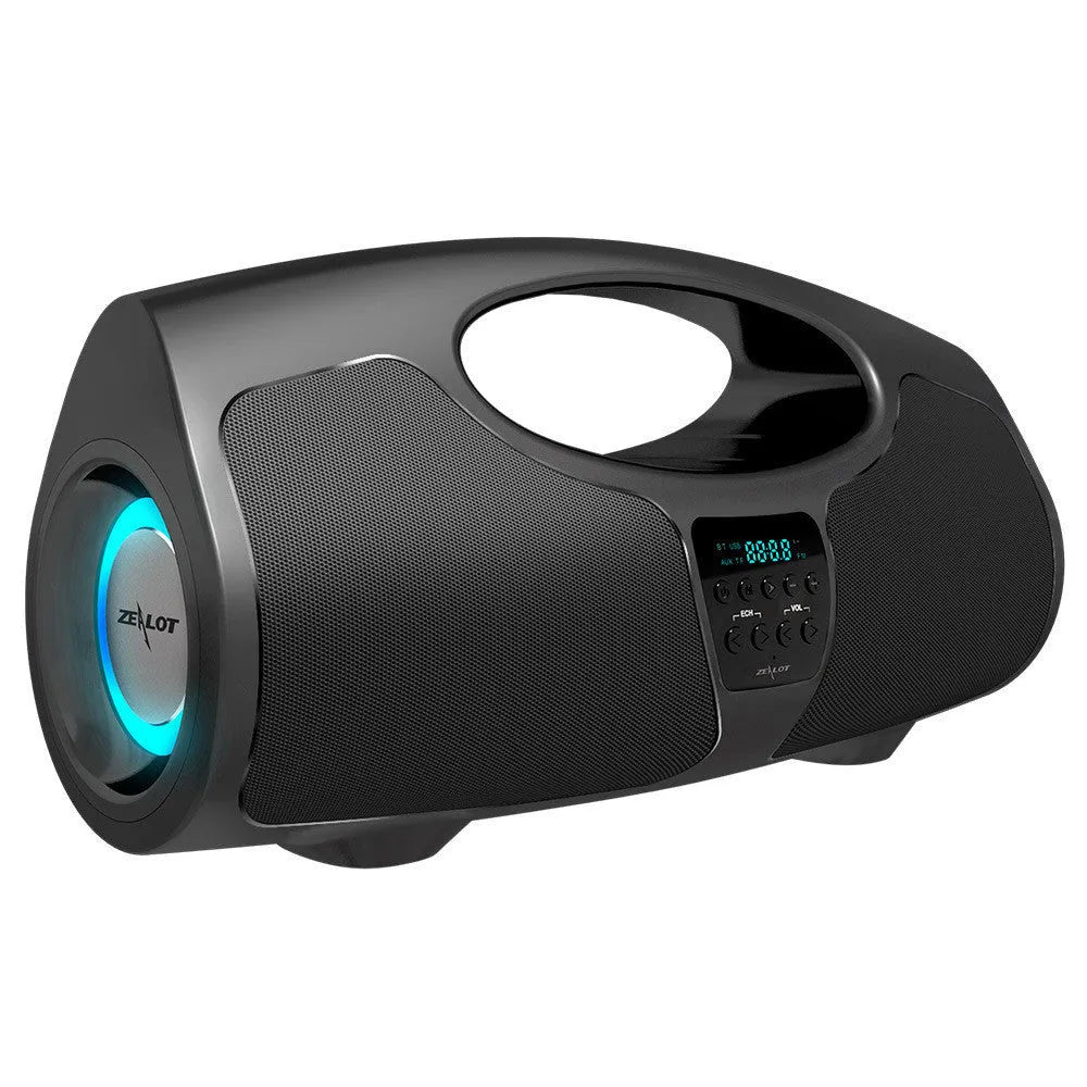 Black portable Bluetooth speaker with wired microphone for karaoke and square dancing