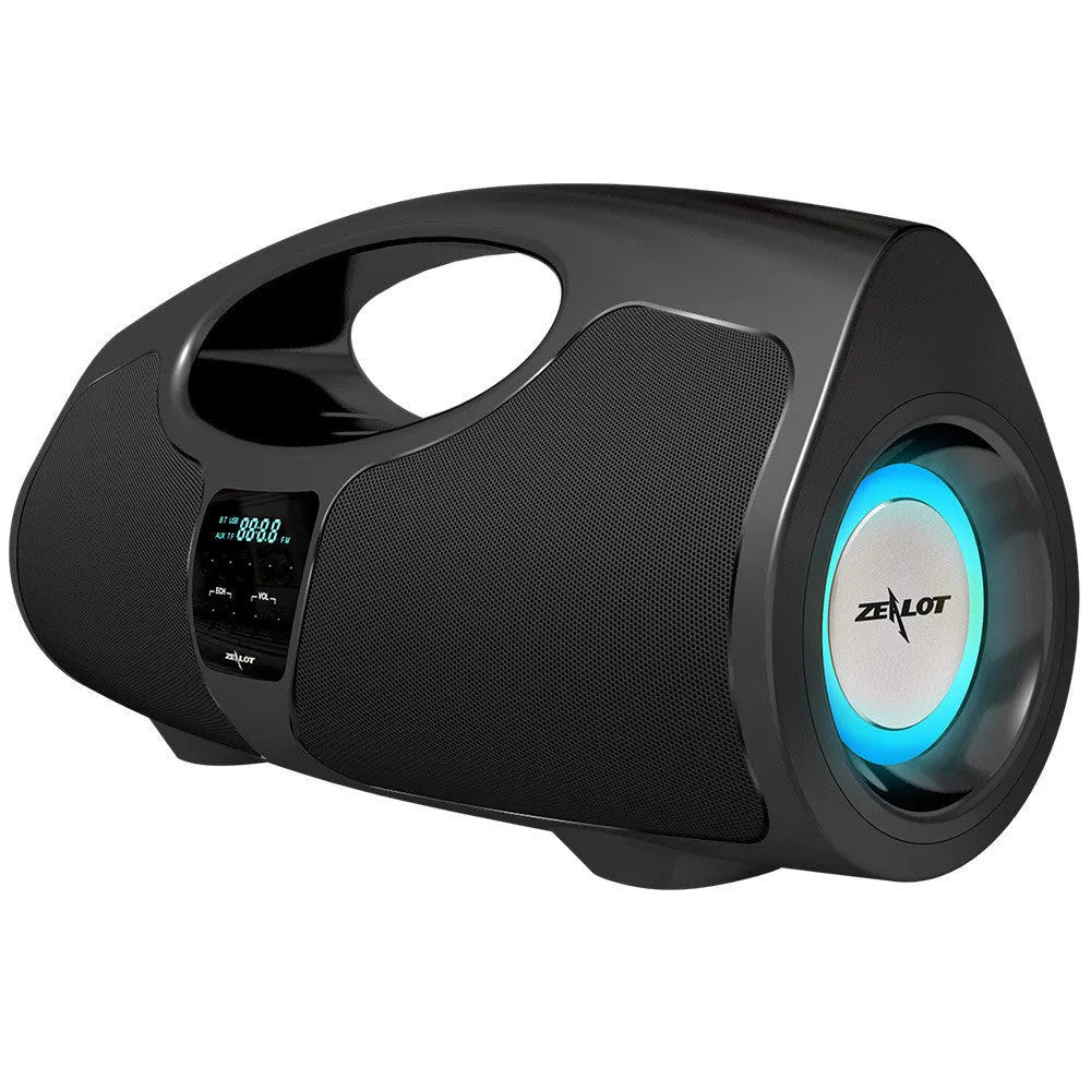Black portable Bluetooth speaker with wired microphone for karaoke and square dancing