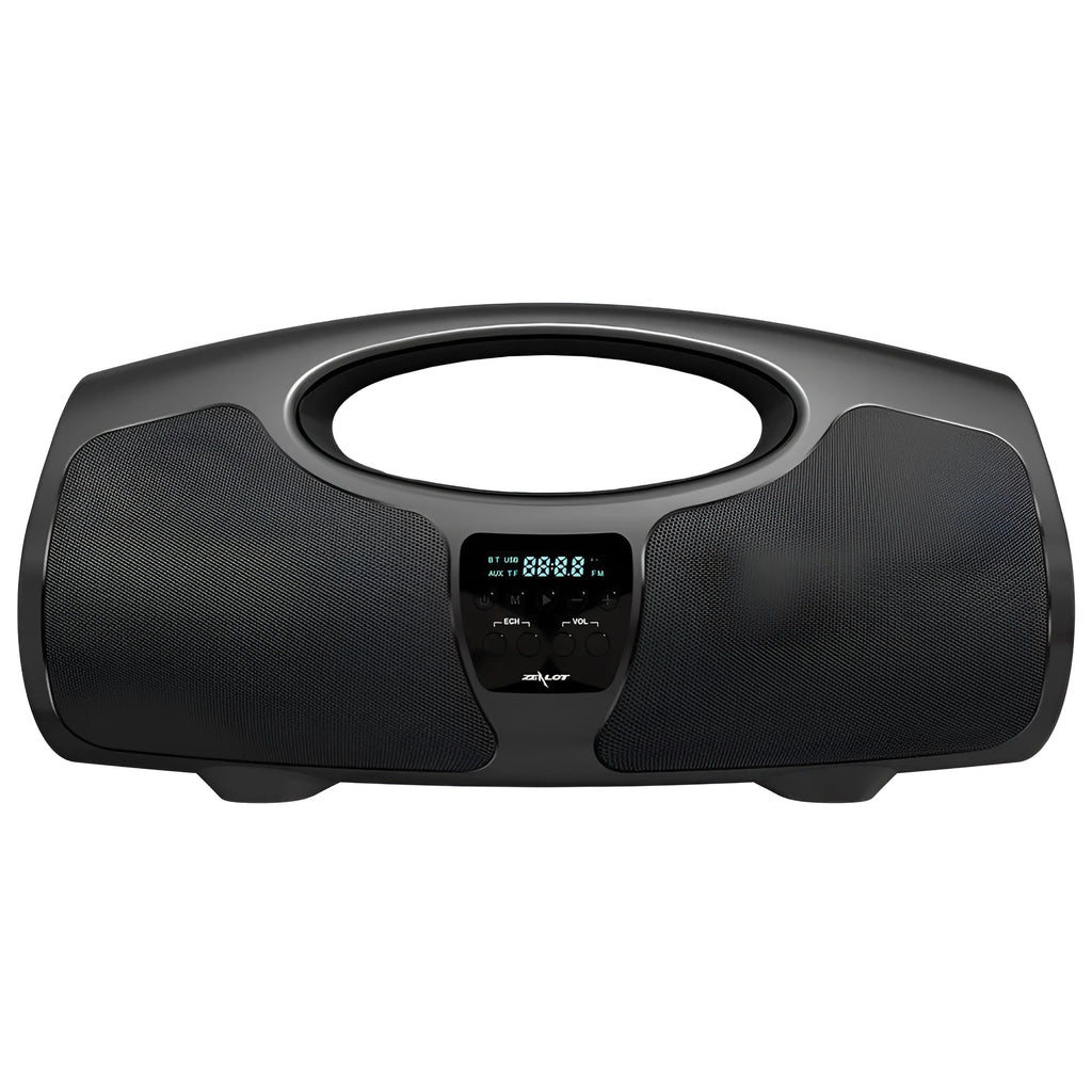 Black portable Bluetooth speaker with wired microphone for karaoke and square dancing