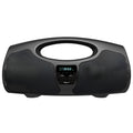 Black portable Bluetooth speaker with wired microphone for karaoke and square dancing