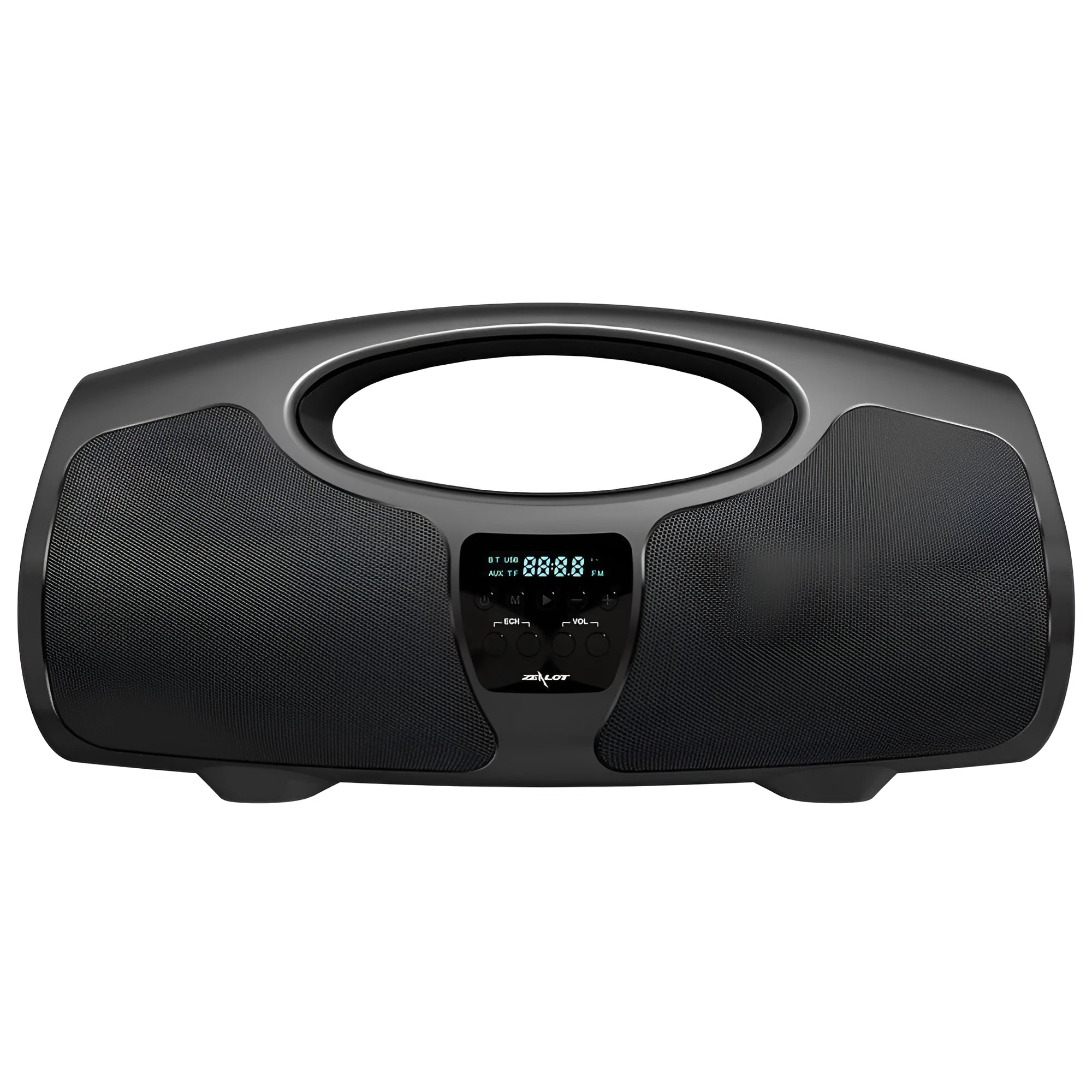 Black portable Bluetooth speaker with wired microphone for karaoke and square dancing