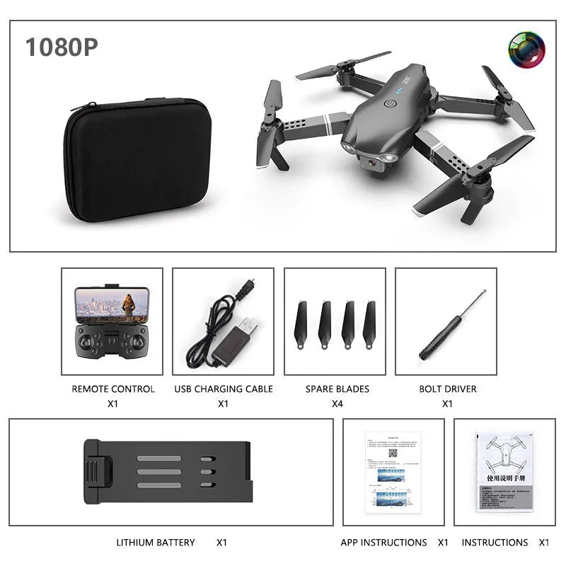 Mini folding drone remote control plane helicopter under 30cm in black or silver with camera and storage bag