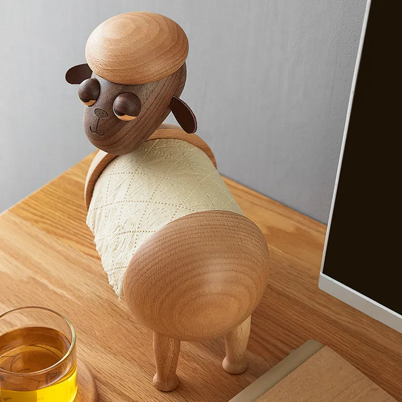 Solid wood tissue holder with perforated free design in Nordic style for table use