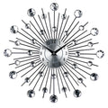 Large silver round wall clock with metal construction and silent quartz movement for living room decoration