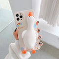Cartoon-printed silicone TPU phone case for Apple iPhone in yellow, white, and pink colour options.