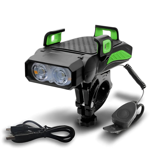 Rechargeable bicycle light with LED glare flashlight mounted on handlebars