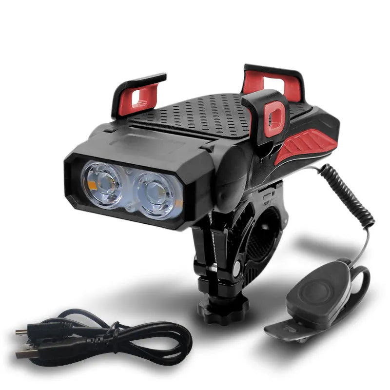 Rechargeable bicycle light with LED glare flashlight mounted on handlebars