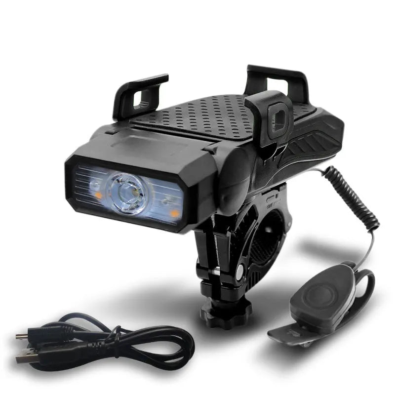 Rechargeable bicycle light with LED glare flashlight mounted on handlebars
