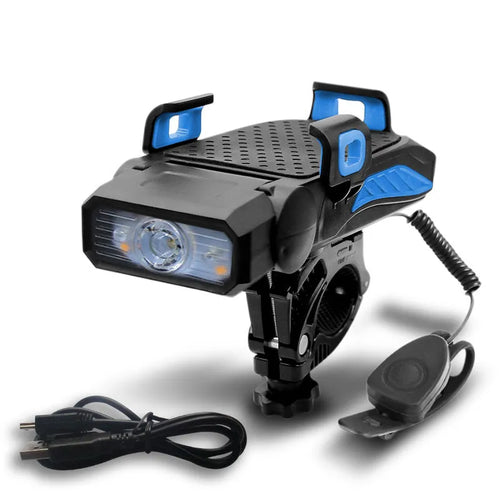 Rechargeable bicycle light with LED glare flashlight mounted on handlebars