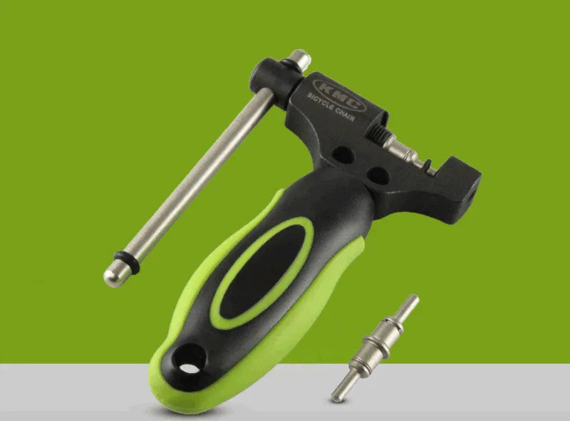 Green steel bicycle chain cutter with double shaft chaining device for manual chain repairs