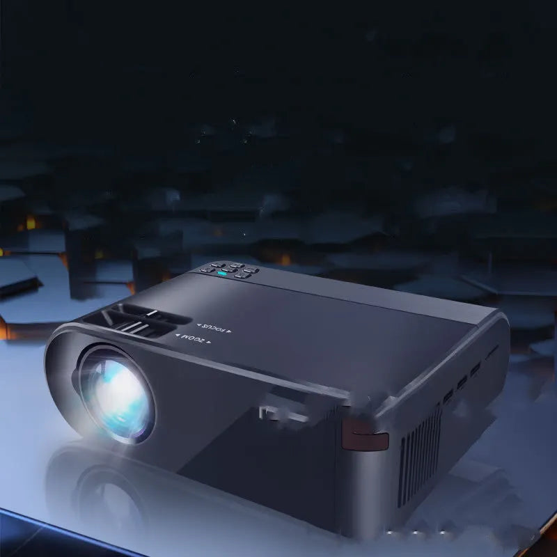 Portable WiFi projector with AI voice control and Android system for mobile screen mirroring.