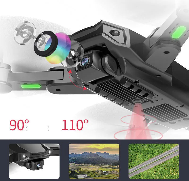 S608 PRO quadcopter in orange with dual cameras, foldable propellers, and GPS module on black background