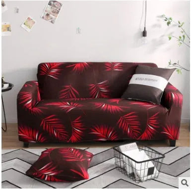 Geometric patterned stretch sofa slipcover fitted on a three-seater sofa