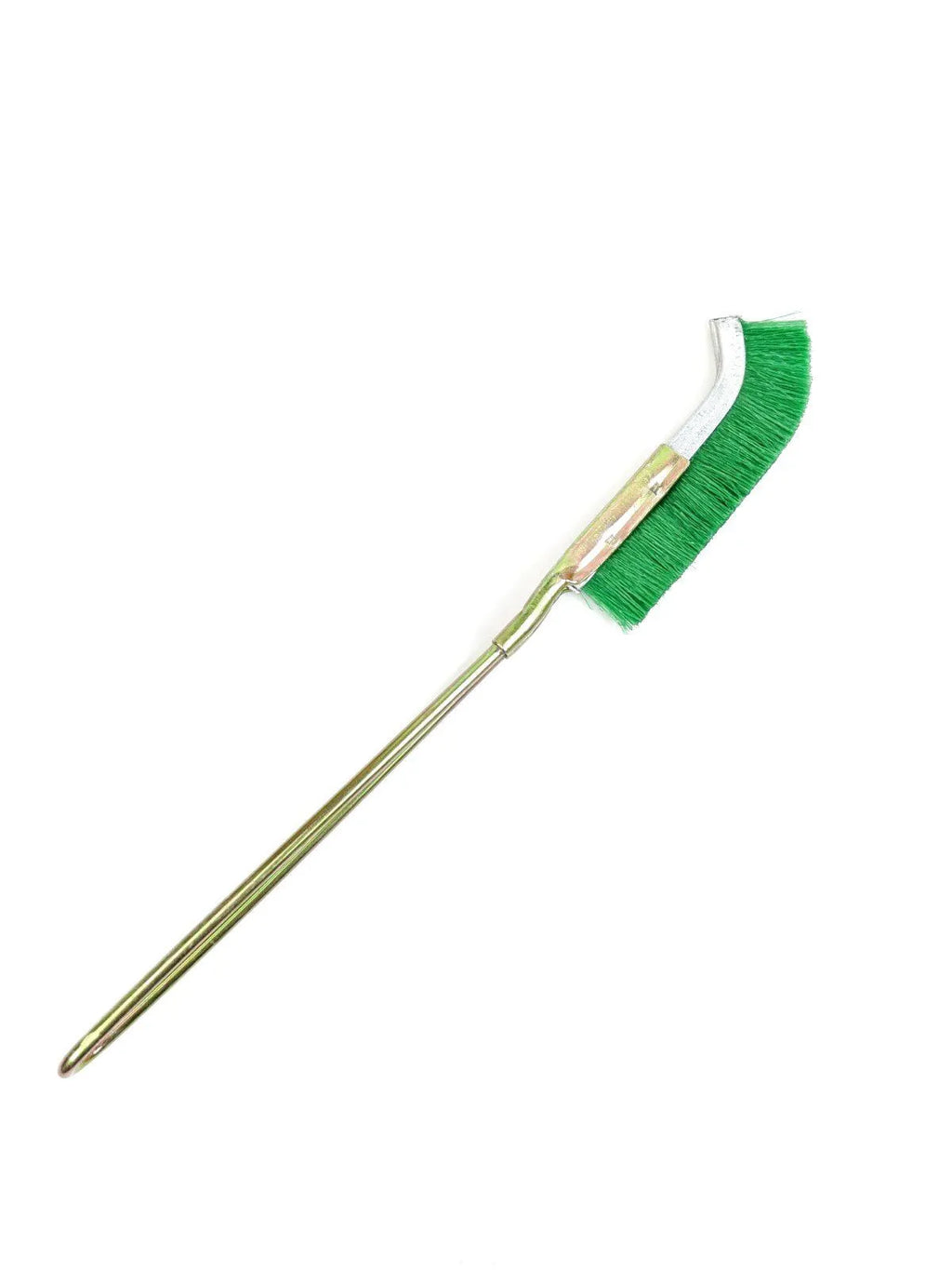 Green metal elbow-shaped nylon wire brush for rust removal and cleaning kitchen appliances