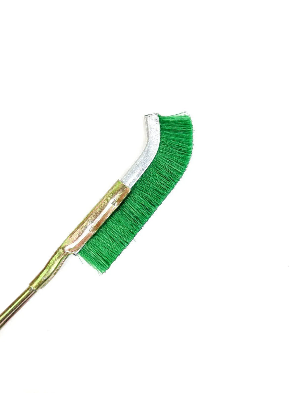 Green metal elbow-shaped nylon wire brush for rust removal and cleaning kitchen appliances