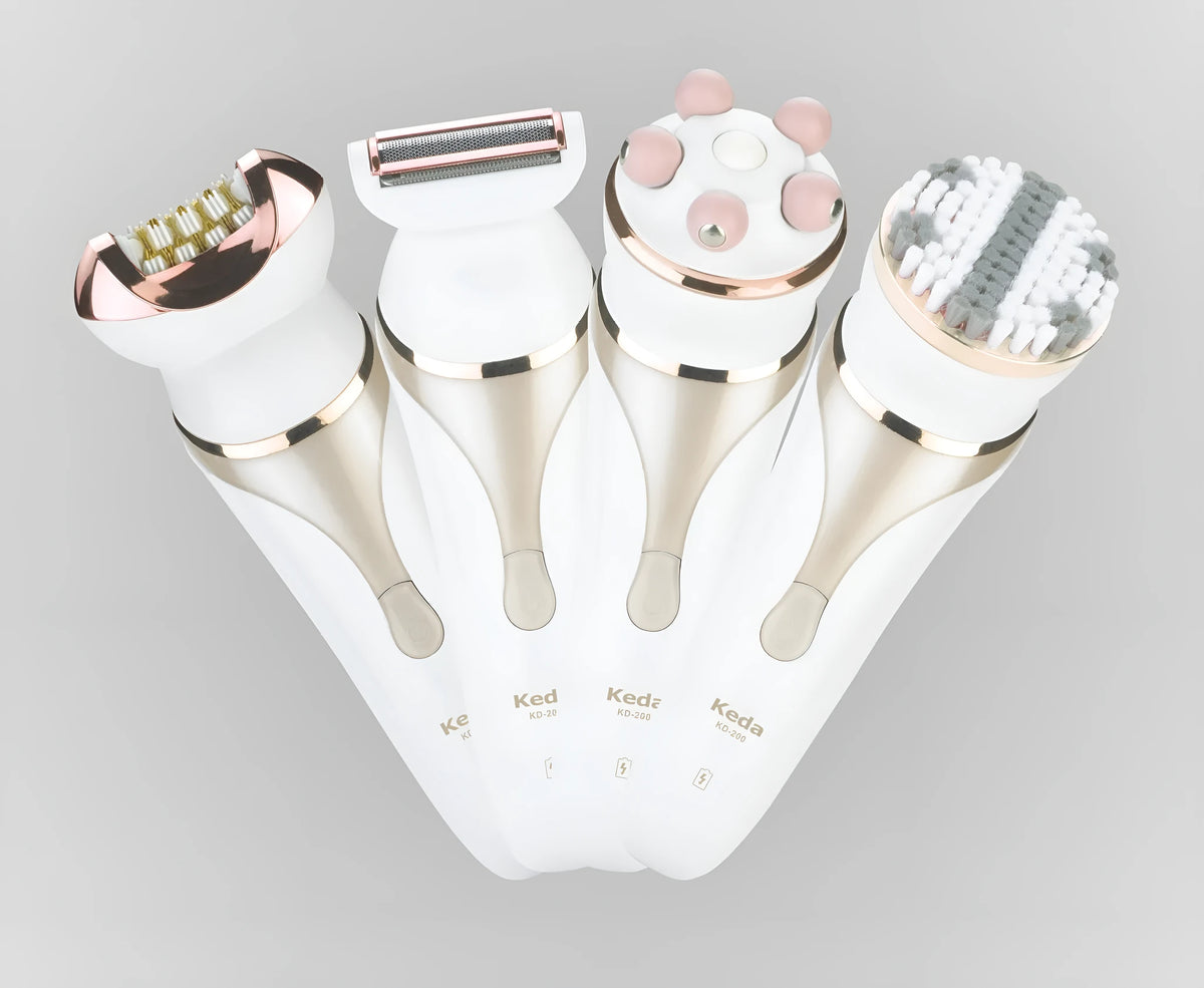 Rechargeable electric hair remover with plucking head and washable body in four-in-one colour option