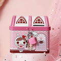 Blue house-shaped tinplate piggy bank for desktop coin storage
