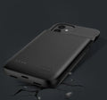 Black ultra-thin back clip battery attached to an iPhone 12, showing its slim profile and clip design.