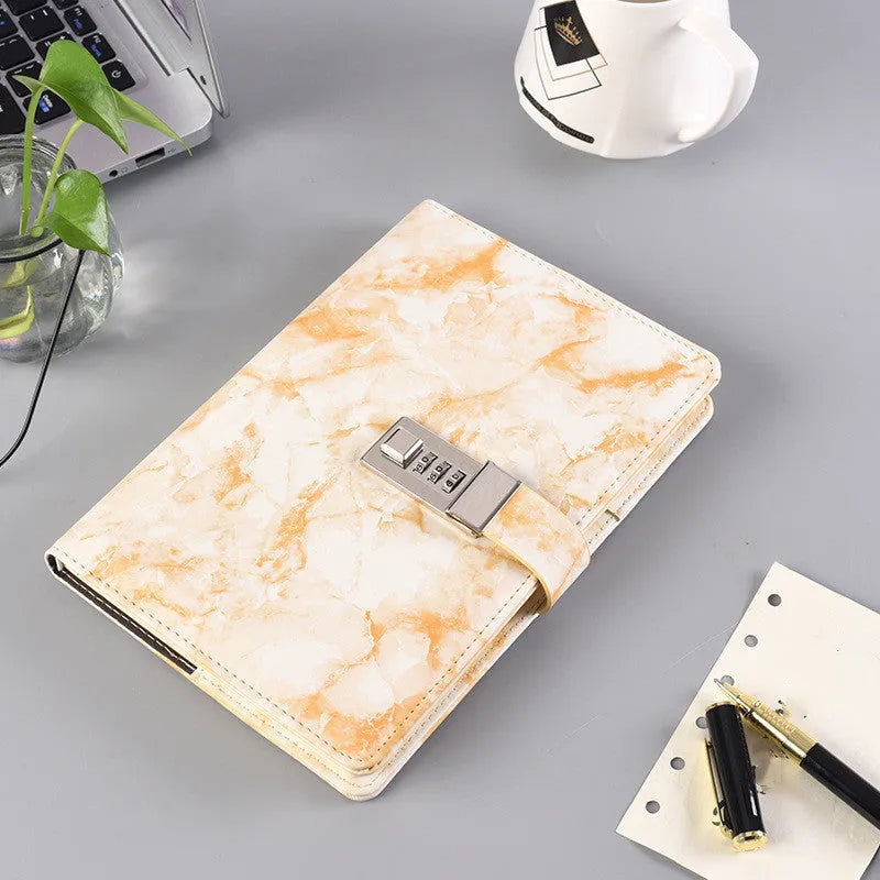 Retro A5 password notebook with lock, discoloration leather cover, and 150g natural white paper
