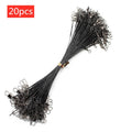 20 pack of anti bite steel wire fishing leaders with swivel in black and green, lengths 15-30cm