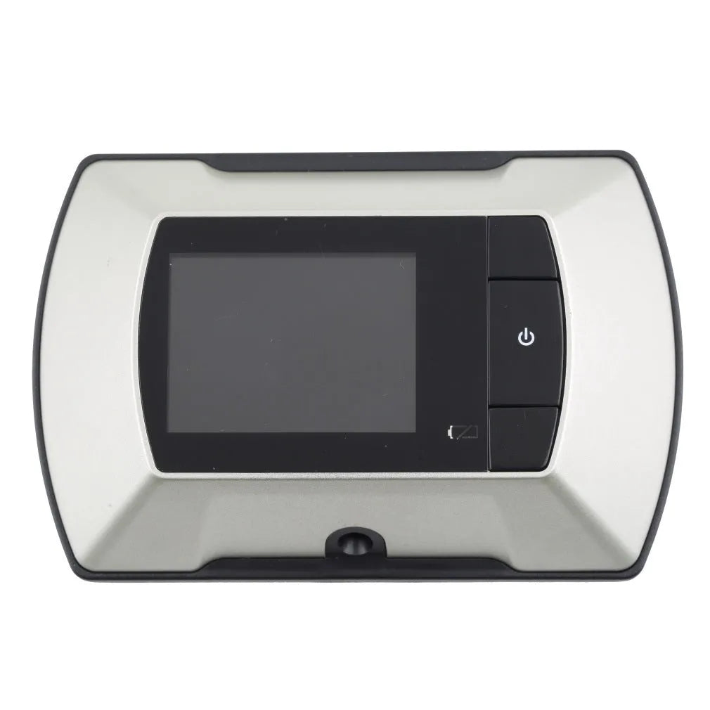 LCD digital door peephole viewer with indoor monitor and outdoor camera for wireless home security.