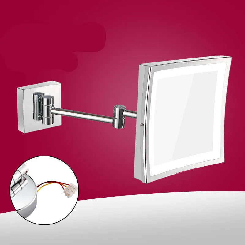 8.5 inch stainless steel folding bathroom mirror lamp with silver mirror lens and integrated lighting
