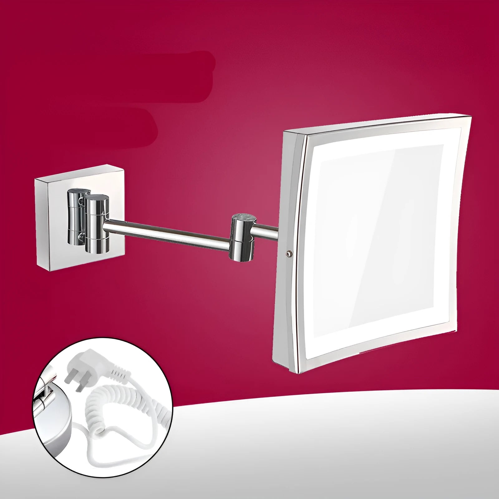 8.5 inch stainless steel folding bathroom mirror lamp with silver mirror lens and integrated lighting