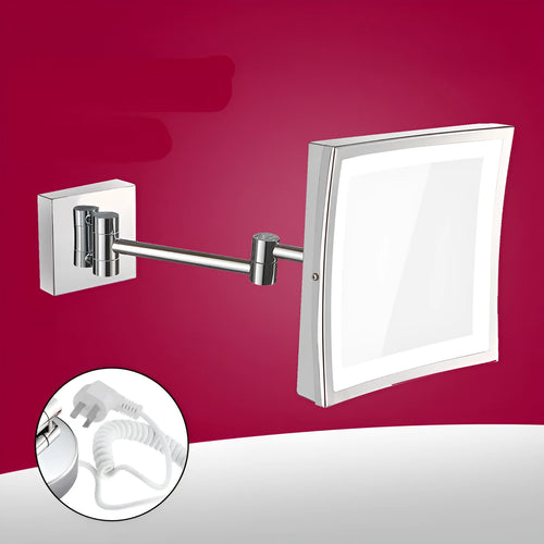8.5 inch stainless steel folding bathroom mirror lamp with silver mirror lens and integrated lighting