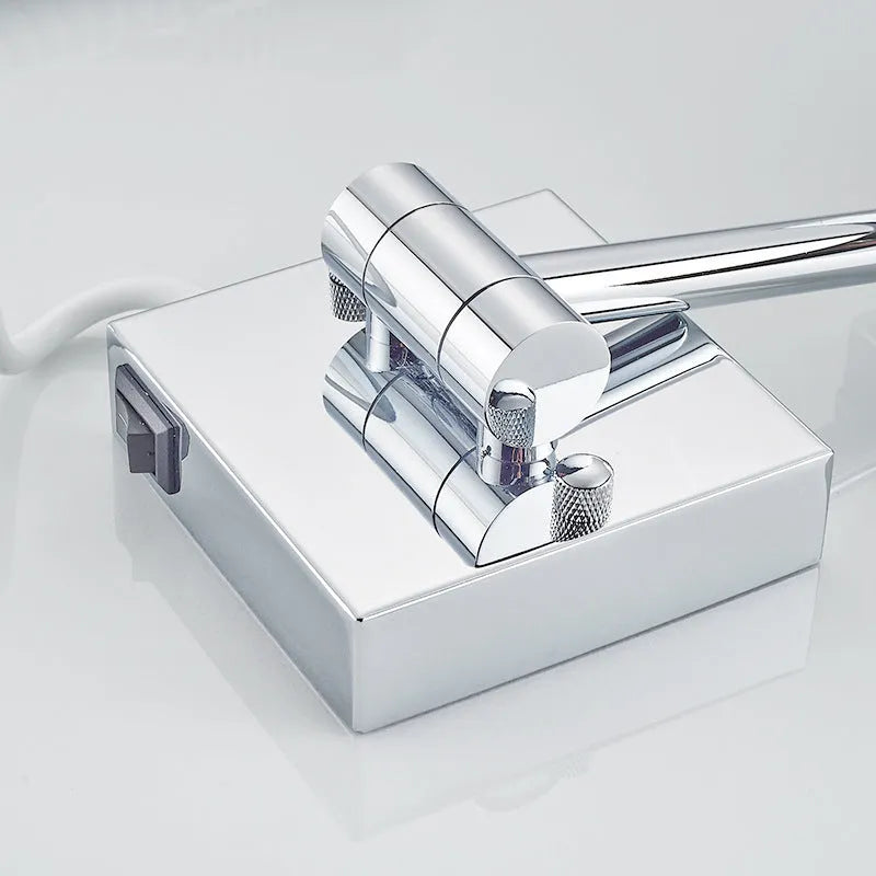 8.5 inch stainless steel folding bathroom mirror lamp with silver mirror lens and integrated lighting