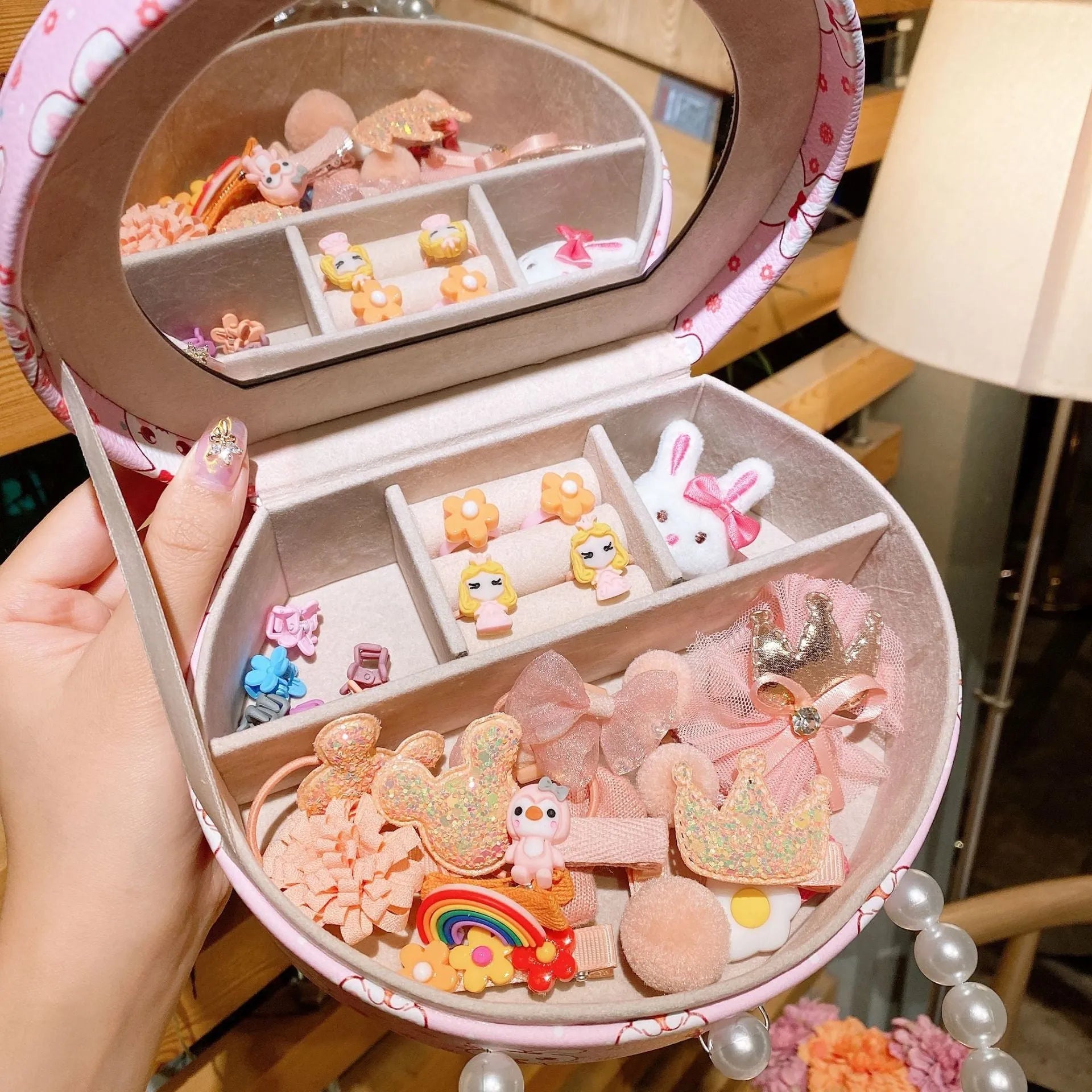 Cocoli 26-piece princess-themed hair clip set for girls in a gift box with cartoon character designs.