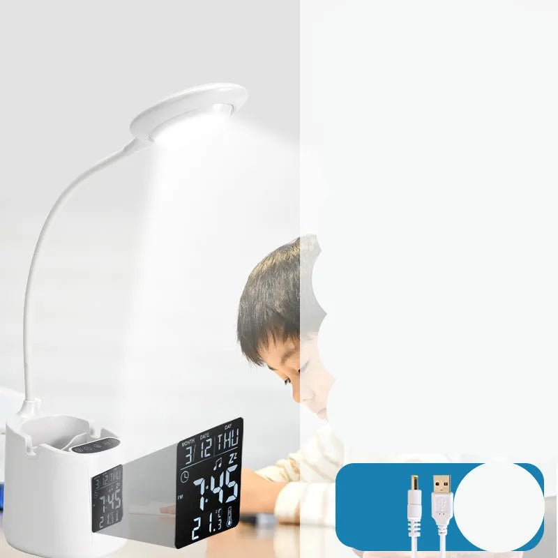 White desk lamp with touch switch and USB cable for eye protection during study