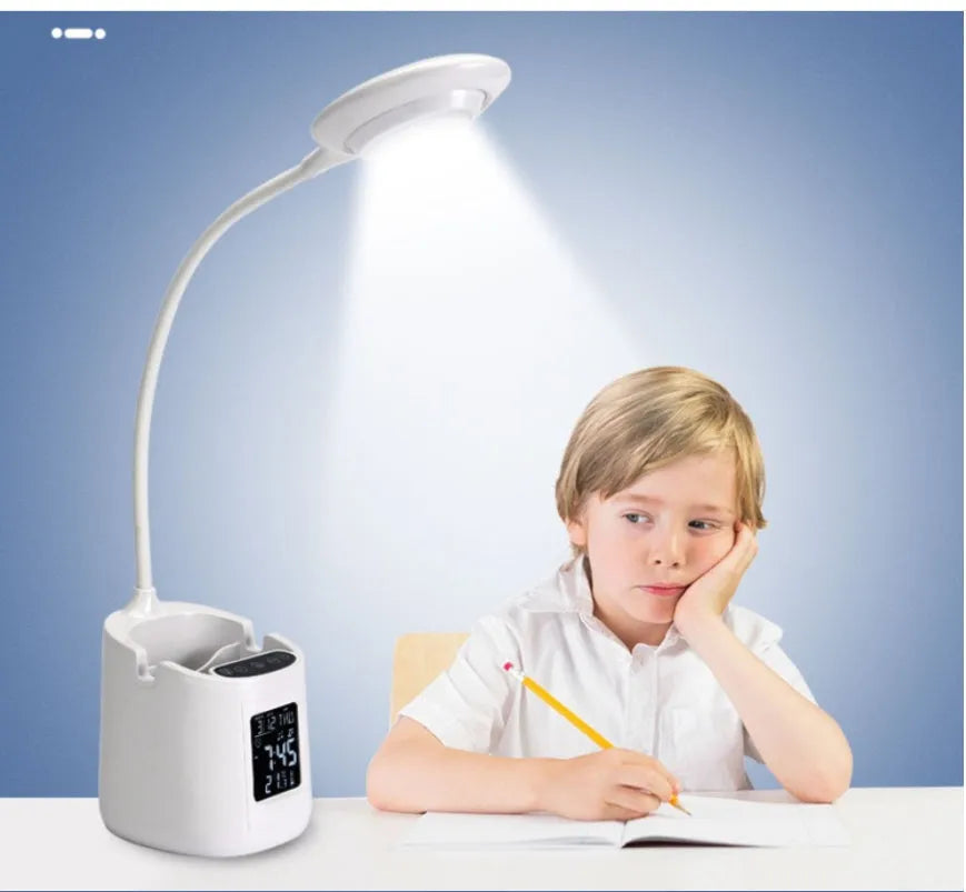 White desk lamp with touch switch and USB cable for eye protection during study