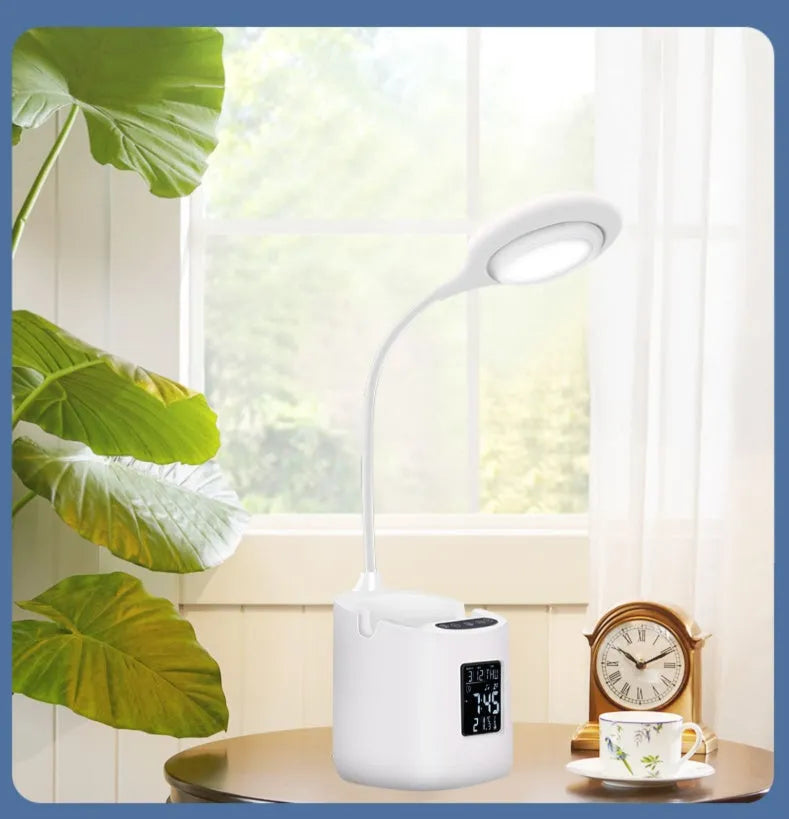 White desk lamp with touch switch and USB cable for eye protection during study