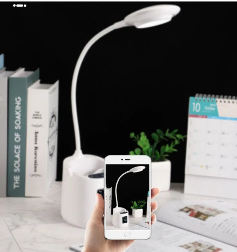 White desk lamp with touch switch and USB cable for eye protection during study