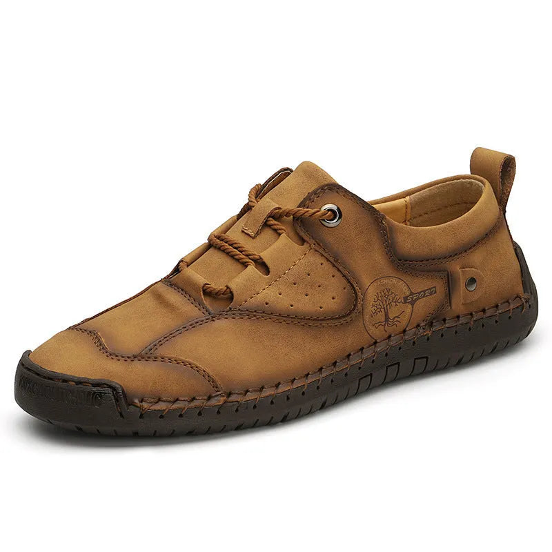 Men's casual leather shoes with round toe design in black, gold and khaki colour options
