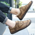 Men's casual leather shoes with round toe design in black, gold and khaki colour options