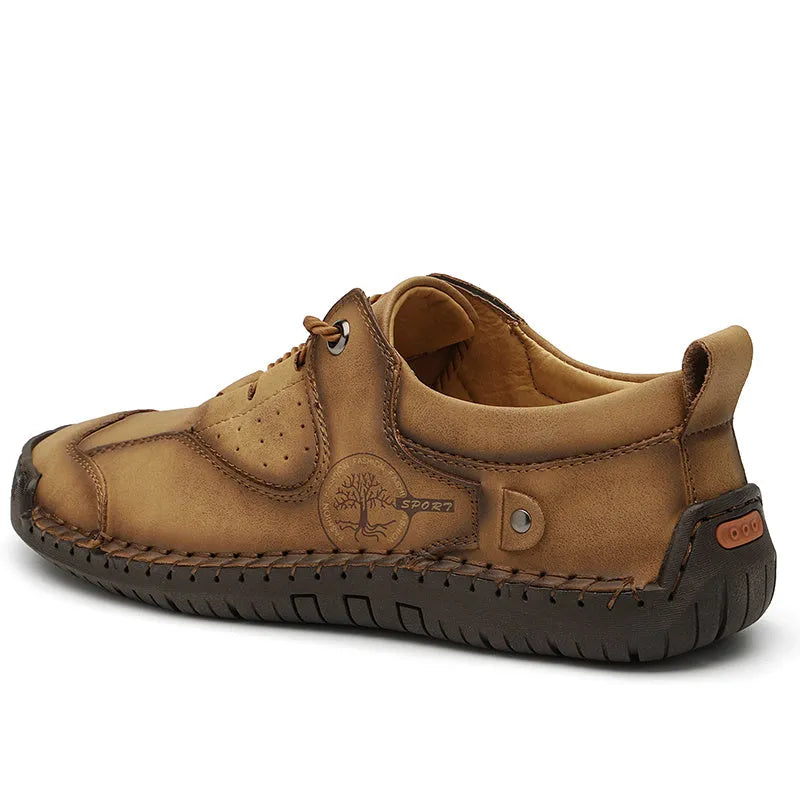 Men's casual leather shoes with round toe design in black, gold and khaki colour options
