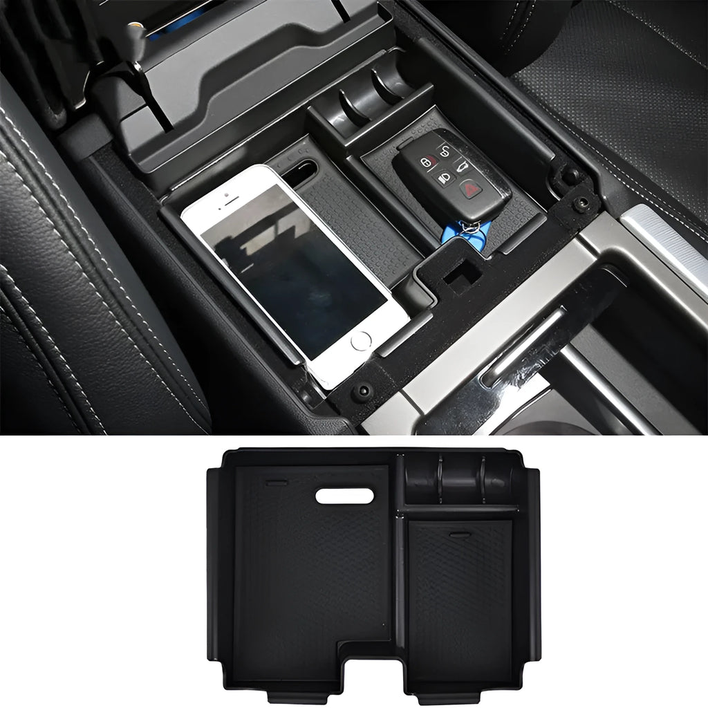 Forx center console organizer tray for Range Rover Evoque armrest, ABS plastic storage box, black