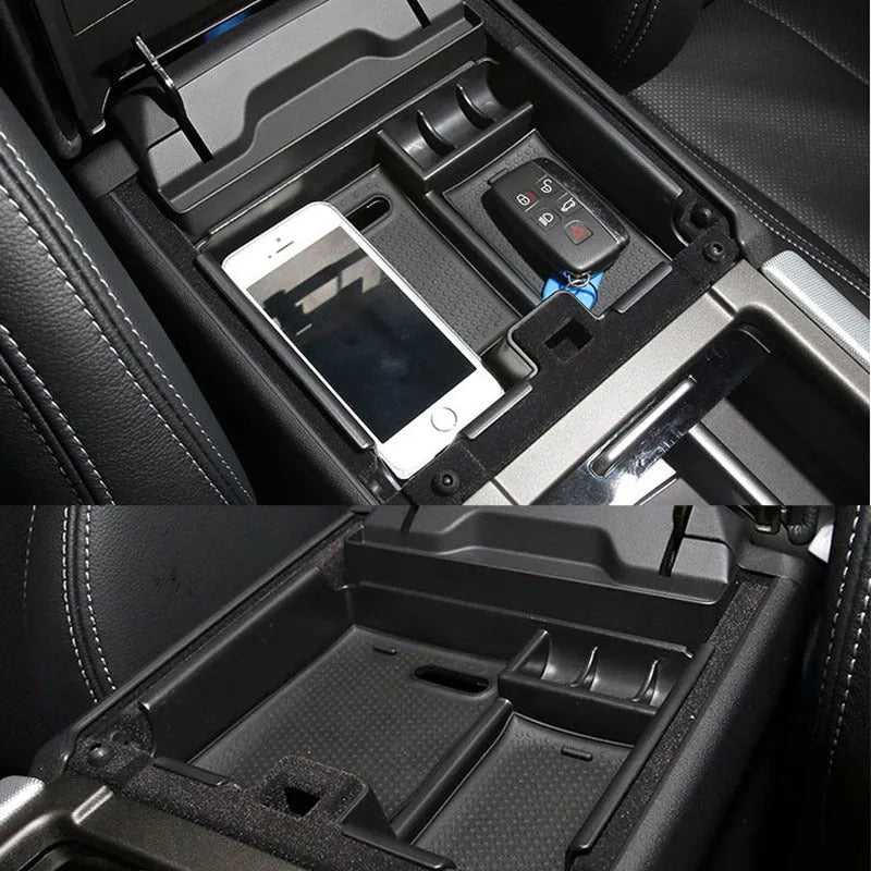 Forx center console organizer tray for Range Rover Evoque armrest, ABS plastic storage box, black
