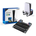 PS5 multi-function fan base in black with dual controller charging and 11 disc storage slots