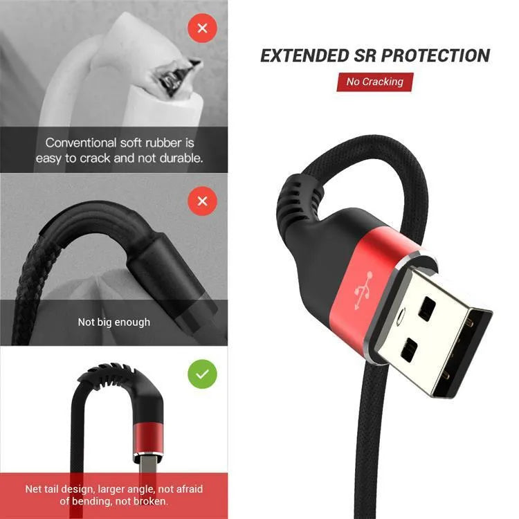 USB A to Type-C fast charging data cable for Android phones in black and red colour options